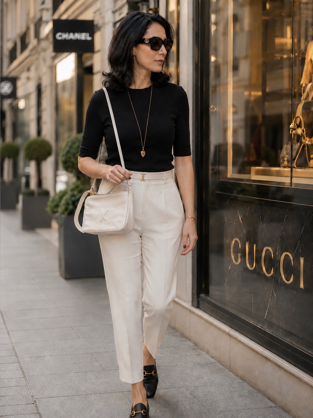 Elegant Vintage Y2K Paloma Picasso Ivory Leather Shoulder Bag, circa early 2000s